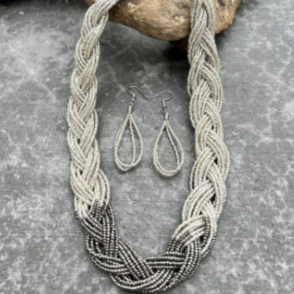 Boho Style Braided Pendant Necklace & Drop Hook Earrings Set‎ - Picture 7 of 7